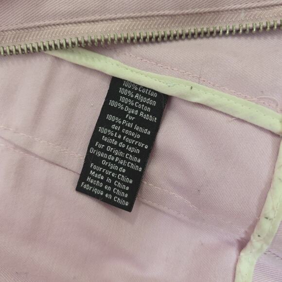 Y2K Bebe Pink Cotton Jacket Rabbit Fur Collar Size Large Very Barbie - Picture 3 of 6